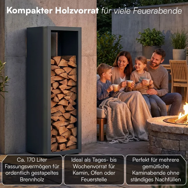 STEELSØN 'Keid' Kaminholzregal 110x40x40 cm, Brennholz Regal für innen/außen, rostfrei & wetterfest, stabil aus Metall, anthrazit – Bild 2