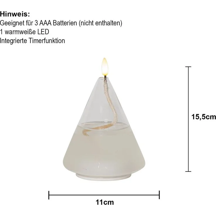 LED Kerze ,Flamme Float' im Glas, Ölkerzen-Optik, Gelkerze mit Docht, transparent, Flacker-Effekt, H 15cm, Ø 11cm – Bild 4