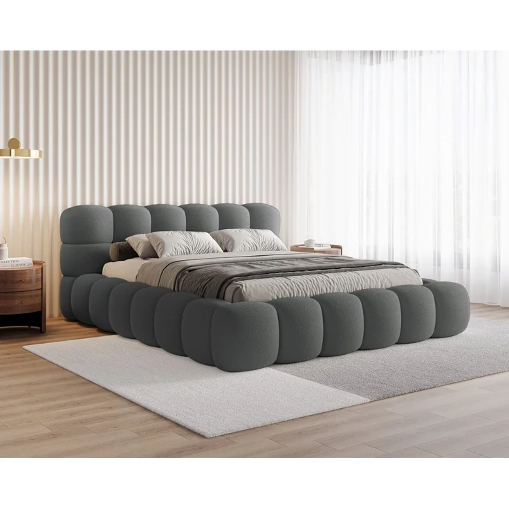 Chilly Möbel Polsterbett Stone Dunkelgrau Bouclé Stoff 200x200 cm mit Stauraum Quelle 92 – Bild 1
