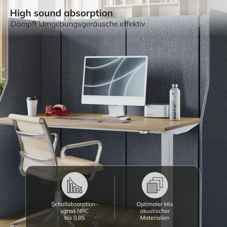 Akustik-Trennwand mit Schalldämmung PEOLT - 145x280x1,8cm Anthrazit | Stellwand Büro Raumteiler Office-Akustikwand Sichtschutz freistehend – Bild 6