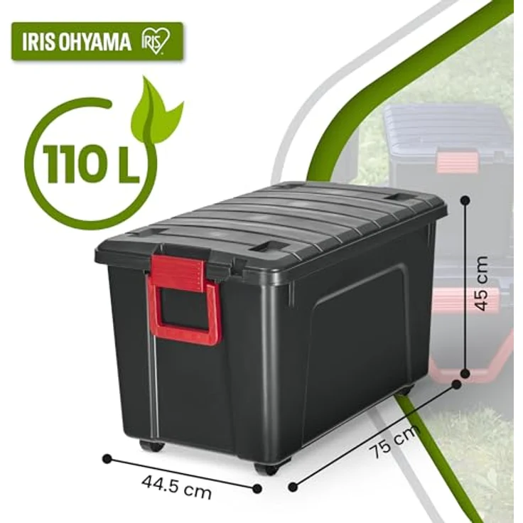 Iris Ohyama, Große Kunststoff-Aufbewahrungsbox, 110L, Garagen-box, Schwarz, Stapelbar, Robuste Schnappverschlüsse mit Griffen, SIA-110 – Bild 3