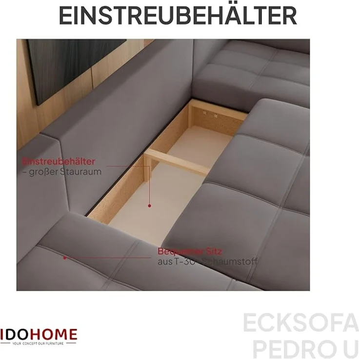 U-förmiges Wohnzimmer-Ecksofa mit Schlaffunktion und Bettkasten – Bild 4