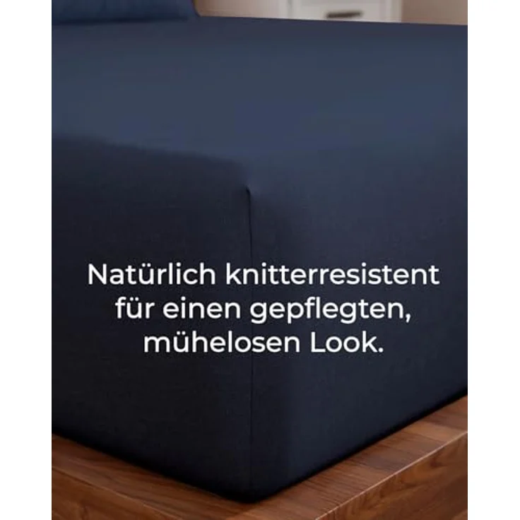 Spannbettlaken Jersey 180x200 - Baumwolle Boxspringbett 30cm - Marineblau | Spannbetttuch, Rundumgummi, Dehnbar, Weich, Atmungsaktiv, Knitterfrei, Pflegeleicht, Baumwoll-Jersey, Bis 30cm, OEKO-TEX – Bild 6