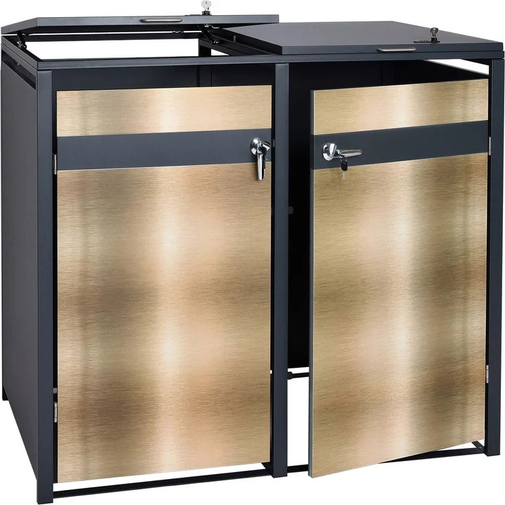 2er Mülltonnenverkleidung HWC-J82, Mülltonnenbox, erweiterbar, Metall 50kg, anthrazit ~ gold – Bild 9