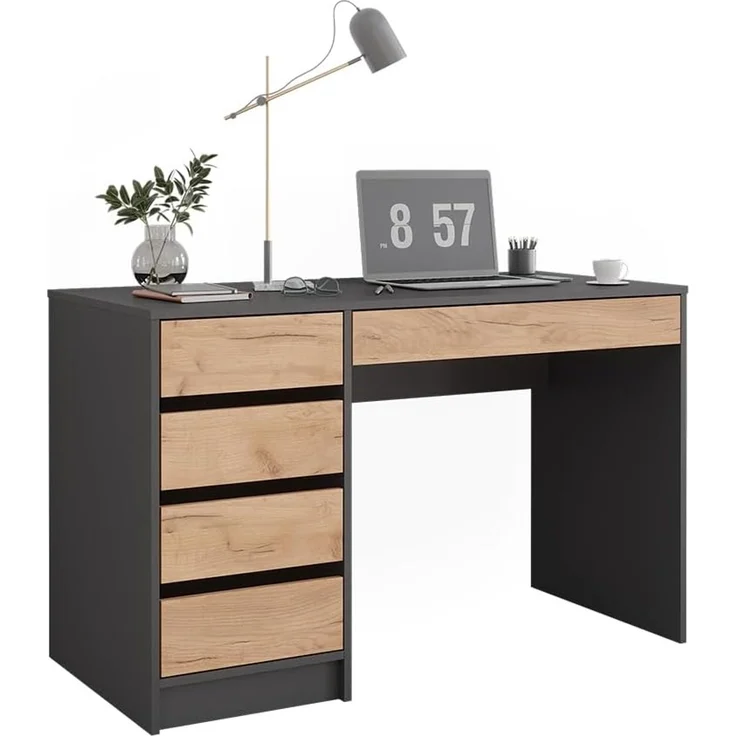 Schreibtisch Sherry Anthrazit/Goldkraft Eiche 55 x 120 cm mit Schubladen Vicco – Bild 5