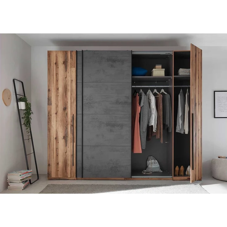 Kleiderschrank Sarnthein / Sarnia, Holzwerkstoff, Schwarz, Holzfarben, 312 x 226 x 60 cm – Bild 5