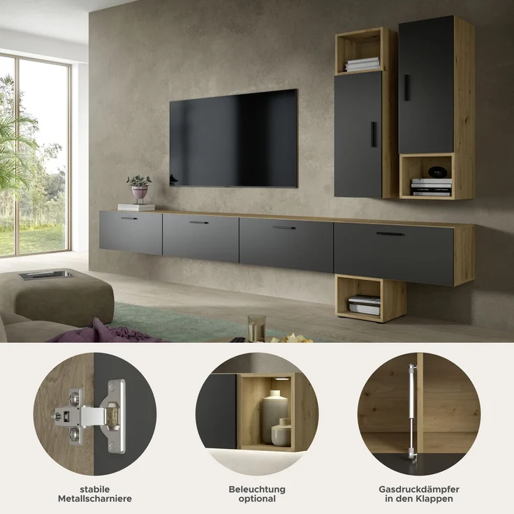 The One Wohnkombination in Basalt grau Nachbildung – Bild 6