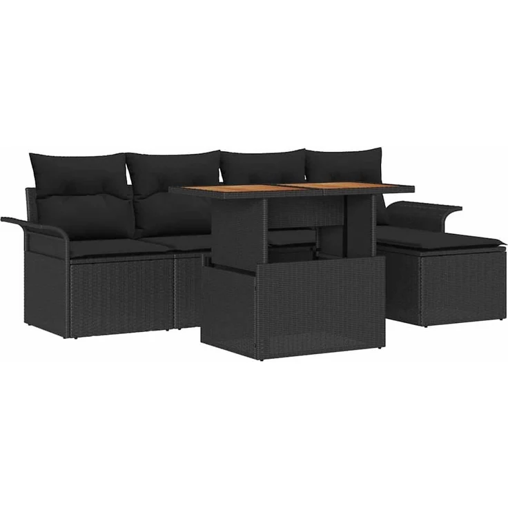 vidaXL Garten-Sofa-Set mit Speicher 6 pcs Schwarz Poly Rattan 3358060 – Bild 1