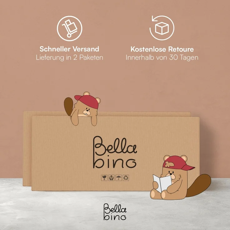 Bellabino 'Bia' Hausbett 140x200 cm, natur, Kiefer Massivholz, Montessori Kinderbett mit Rausfallschutz und Lattenrost – Bild 9