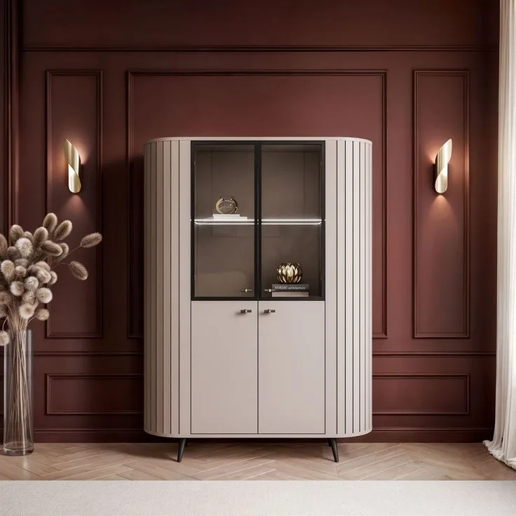Lookway Standvitrine ELODIE II Vitrine mit Glastüren und LED-Beleuchtung