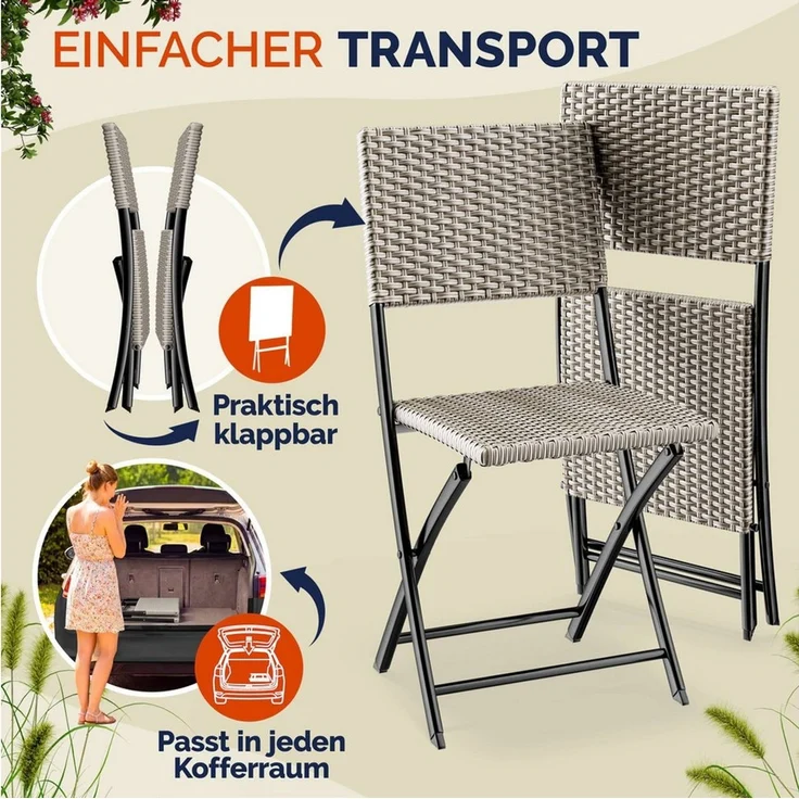 Casaria Klappstuhl, Polyrattan 2er Set 120kg Belastbarkeit Platzsparend Klappbar Leicht – Bild 2