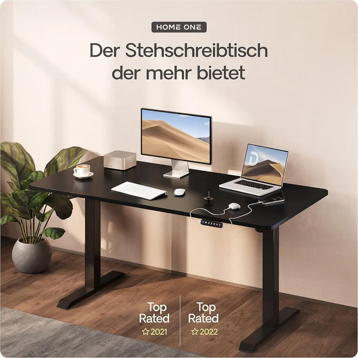 Desktronic Elektrisch Höhenverstellbarer Schreibtischgestell HomeOne, Schwarz, mit Memory-Funktion, Anti-Kollisions Technologie, USB-A und USB-C-Ladeanschlüssen – Bild 2