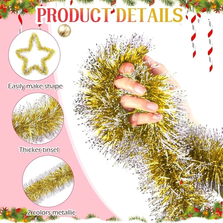 10M Weihnachts Lametta Girlande Grüne Metallisches Frostspitze festliche – Bild 2
