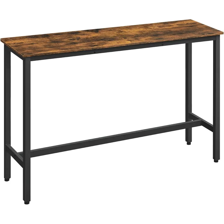 Vasagle Bartisch, Küchentisch, Küchentresen, rechteckiger Stehtisch, Metallgestell, 40 x 140 x 90 cm, einfacher Aufbau, schmal, Industrie-Design, vintagebraun-tintenschwarz LBT140B01
