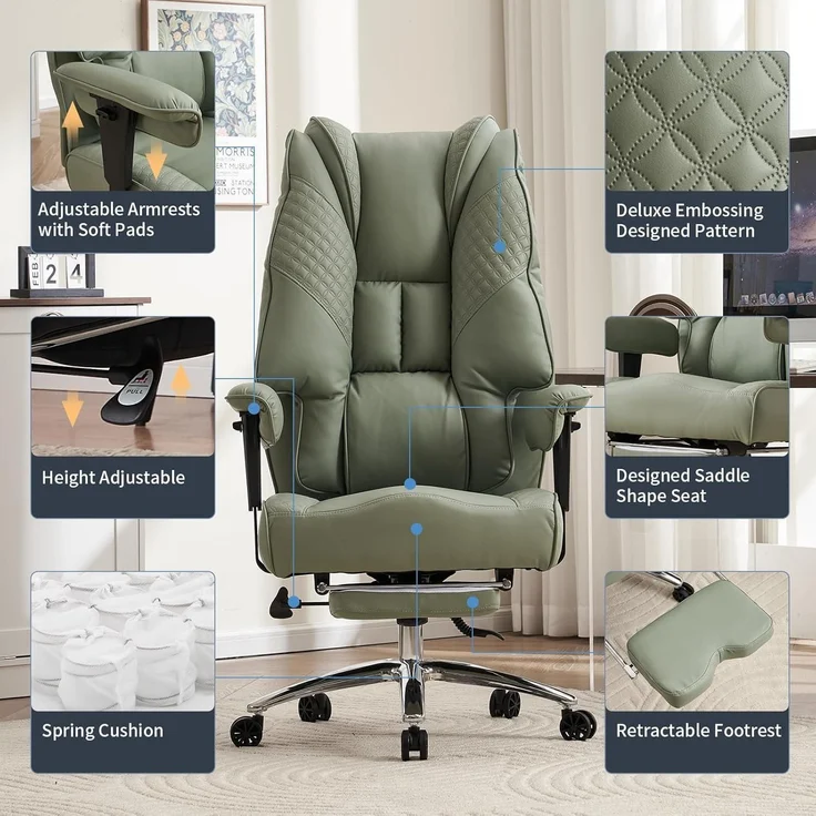 Bürostuhl Ergonomisch mit Hoher Rückenlehne und Verstellbaren Armlehnen PU Leder – Bild 3