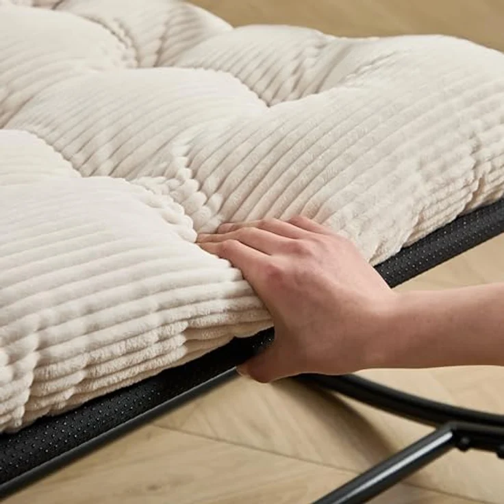Ball & Cast Schaukelstuhl für Drinnen & Draußen, Rocking Chair mit Gepolstertem Kissen und Fußstütze, Balkonsessel für Wohnzimmer, Garten & Terrasse, Weiß – Bild 7
