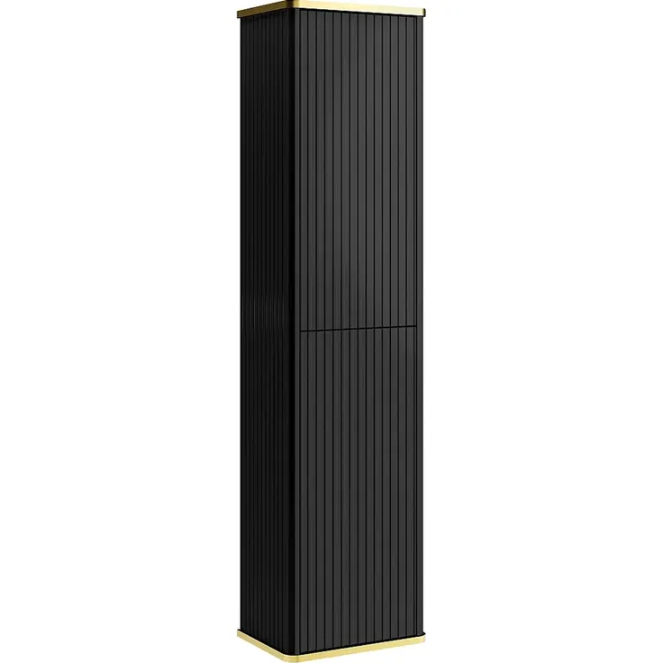 Vente-unique - KELIZA Badezimmersäule und -regal Holz, Platte Schwarz - B 25 cm x H 140 cm x L 35 cm – Bild 3