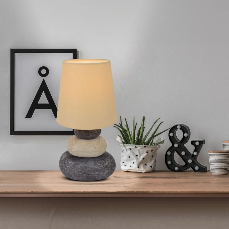 Tischlampe Wohnzimmer Tischleuchte Schlafzimmer Keramik Stoff Beige 3045227 – Bild 3