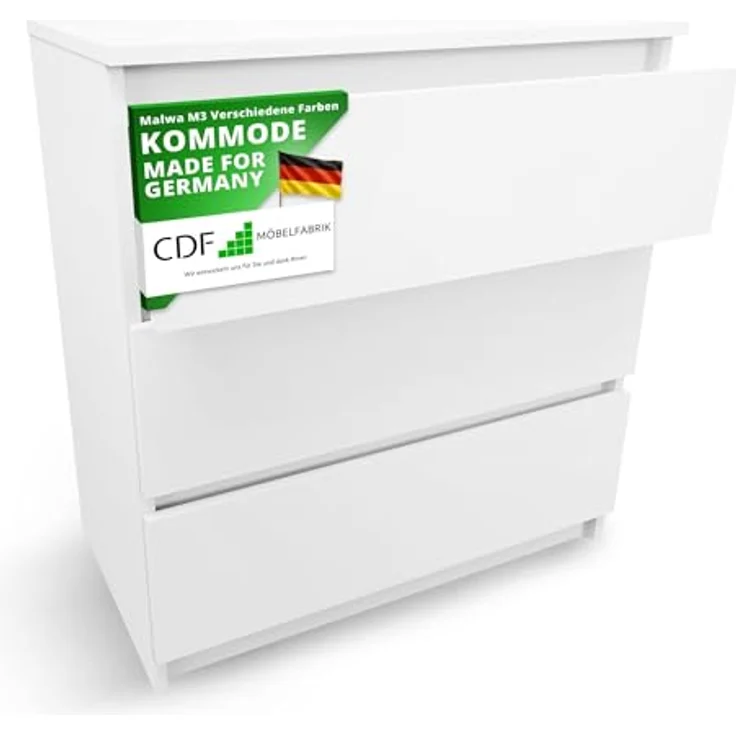 CDF Kommode mit Schublade Weiß Schrank Schubladenschrank 3 Schubladen Malm Kommode viel Stauraum Geeignet für Wohnzimmer Schlafzimmer Komodenschrank Organizer Kleidung 40T x 70B x 75H cm – Bild 2