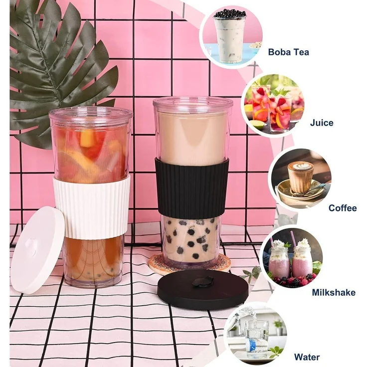 ZgoEC 24oz Bubble Tea Becher Doppelwandig Isoliert mit Strohhalm und Deckel – Bild 2