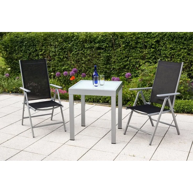 Amalfi Set 3tlg, 2 Klappsessel, Balkonausziehtisch 65 (130) x 65 cm matte Glasplatte, schwarz – Bild 4