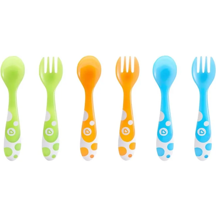 Munchkin Multi-Coloured Forks and Spoons Set of 6, Multi-coloured, (Pack of 6)