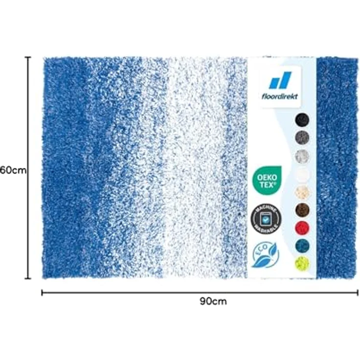 Floordirekt Badematte Wave, Rund Badteppich mit hohem Flor, pflegeleicht und rutschfest, schadstoffgeprüft, Blau/Weiß, 60 x 90 cm – Bild 3