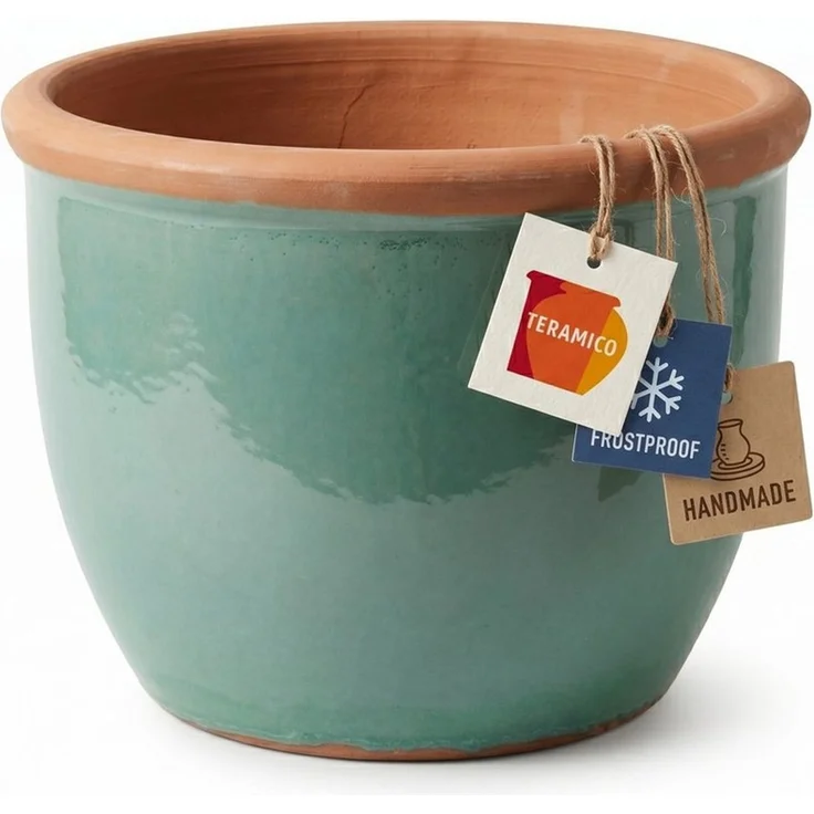 Teramico Blumentopf Pflanztopf Keramik "Farmer" bauchig Hellgrün – Ø 36x28 cm (1 St), Frostfest, UV-Fest – Bild 1