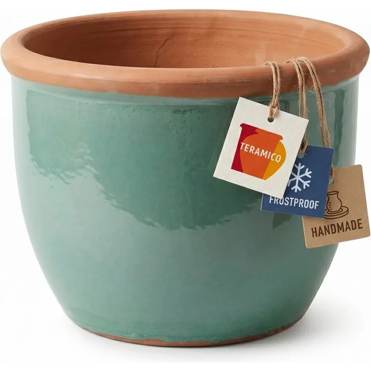 Teramico Blumentopf Pflanztopf Keramik "Farmer" bauchig Hellgrün – Ø 36x28 cm (1 St), Frostfest, UV-Fest