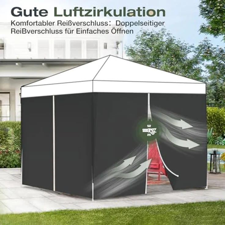 Sekey 2PCS Seitenwände für Pavillon 3x3 Wasserdicht Winterfest, Seitenwände für Pavillon Partyzelt Gartenzelt 3x3 m, 1 Fenster 1 Tür, Grau (Schwarz, 2 Türen) – Bild 7