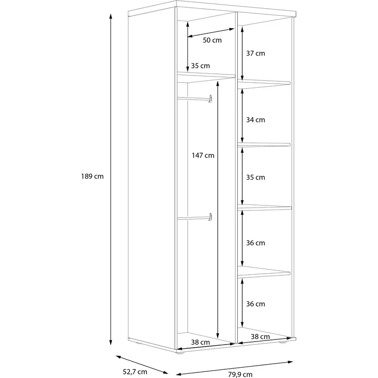 Kleiderschrank >WINNIE< in Sonoma Eiche / Weiss - 79,9x188,6x52,7cm (BxHxT) – Bild 7