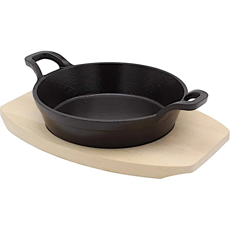 Karl Krüger Eisenguss-Servierpfanne Ø 18 cm mit Holzteller Serie TOLEDO