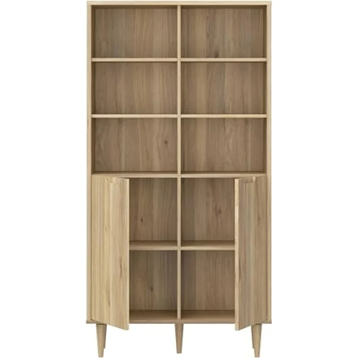 Forte Sherbrooke Regalschrank 100, Skandi-Stil, leichte Montage Dank EasyKlix by Forte, 2-türig, hohe Füße, Holzwerkstoff, Mauvella Eiche Holzdekor, 94,6 cm breit x 182,6 cm hoch x 43 cm tief – Bild 5