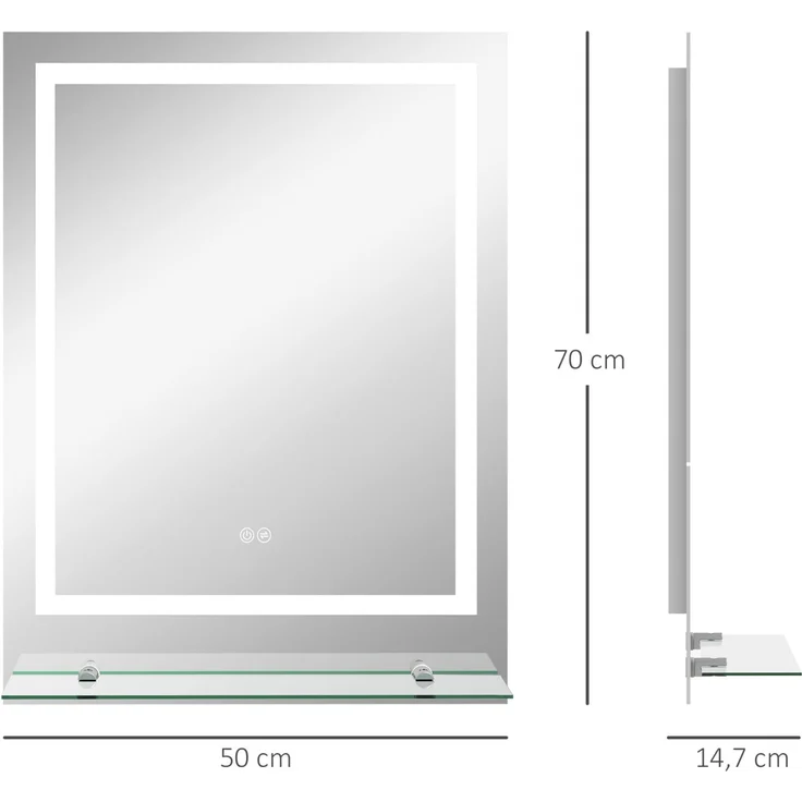 Badspiegel 70x50x2,7 cm mit LED-Beleuchtung, Antibeschlag-Funktion und Ablage – Bild 2
