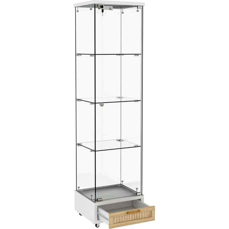 DESVIAE Vitrine mit LED-Beleuchtung und Schubladen 42,5x167x36,5 cm MDF Glas Weiß – Bild 8