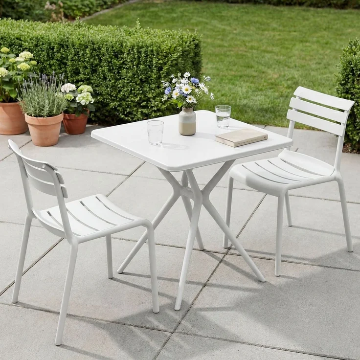 Gartenmöbel-Set KLARA mit 2 Stühlen - 190x72x82cm, Kunststoff, Weiß | Balkonset Gartenset Tisch mit Stühlen Bistroset Outdoor – Bild 4