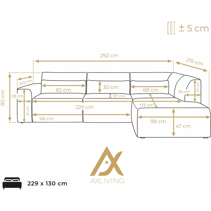 AX LIVING Wohnlandschaft mit Schlaffunktion Ruyam Grau Sofa R – Bild 6