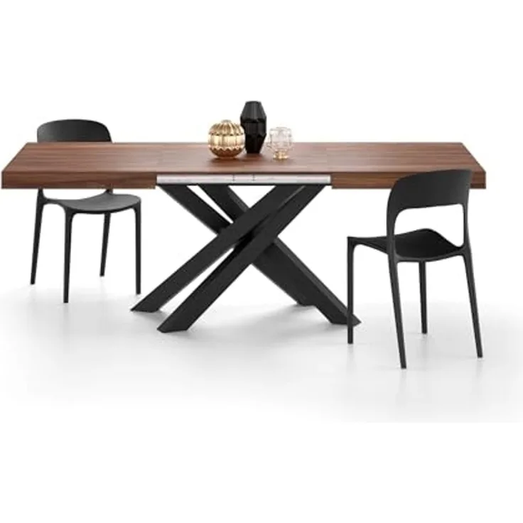 MOBILI FIVER, Ausziehbarer Tisch Emma 140, Walnussholz, mit schwarzen X-Beinen, Laminiert/Eisen, Made in Italy