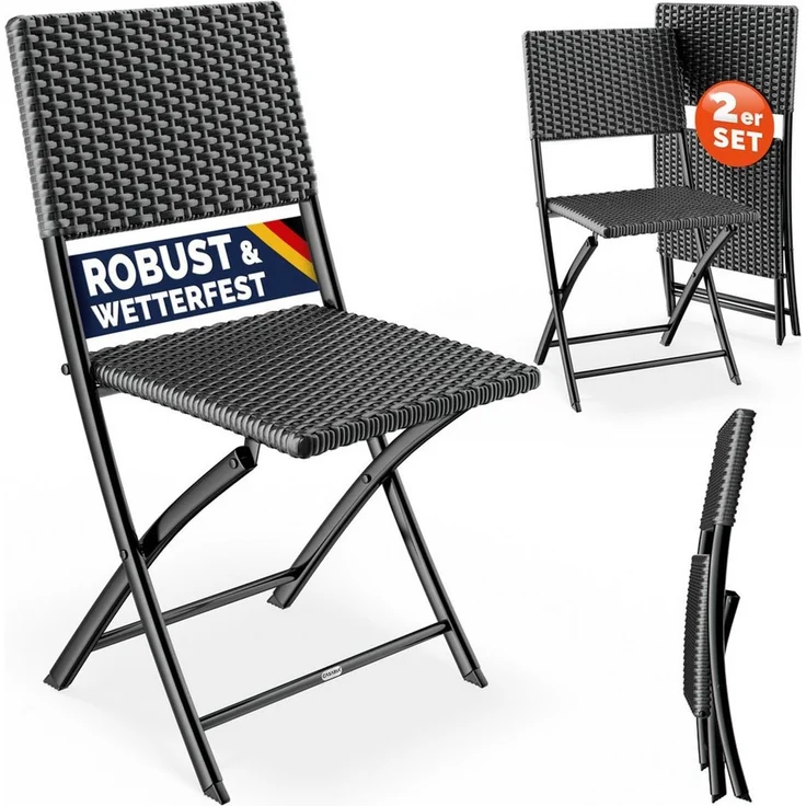 Casaria Klappstuhl, Polyrattan 2er Set 120kg Belastbarkeit Platzsparend Klappbar Leicht – Bild 1