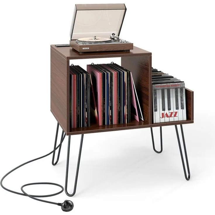 COSTWAY Beistelltisch, mit Ladestation, Plattenspielerständer mit Trennwänden – Bild 4