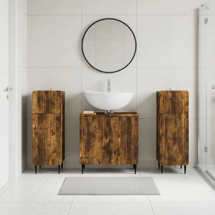 vidaXL 3-teiliges Badezimmer-Schranksystem ZWOLLE 3 stk. Raucheiche 3418004