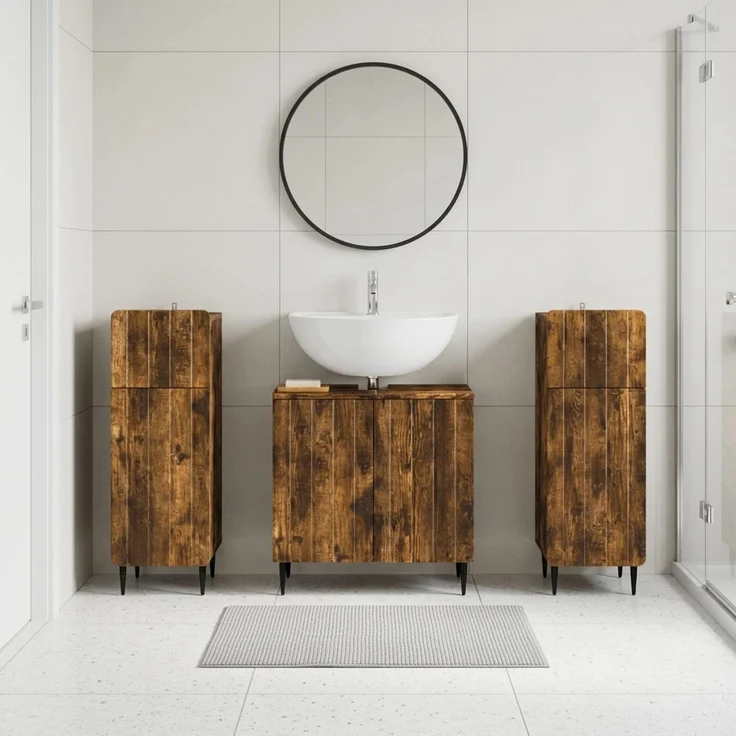 vidaXL 3-teiliges Badezimmer-Schranksystem ZWOLLE 3 stk. Raucheiche 3418004 – Bild 1