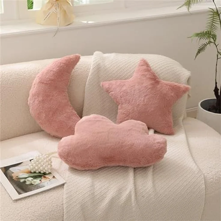 Kuschelkissen Kinder Sternkissen Weiche Flauschige Mond Wolken Sternform Zierkissen Sofakissen, Plüsch Kissen Dekokissen für Kinderzimmer Schlafzimmer Deko (Gelbe Wolke 44 cm) – Bild 3