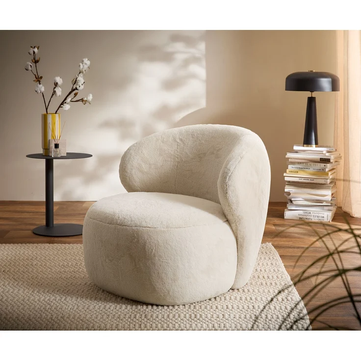 Loungesessel Pulo 80x80 cm Plüsch Creme-Weiß – Bild 1