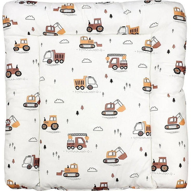 TupTam Baby Wickeltischauflage mit Baumwollbezug Gemustert, Farbe: Baufahrzeuge/Bagger/Beige, Größe: 70x50 cm – Bild 1