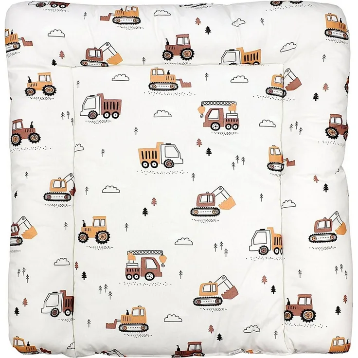 TupTam Baby Wickeltischauflage mit Baumwollbezug Gemustert, Farbe: Baufahrzeuge/Bagger/Beige, Größe: 70x50 cm