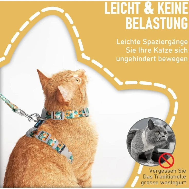 Supet Katzen Geschirr Leine Ausbruchsicher Katzenweste Gehen Kätzchengeschirr M – Bild 3