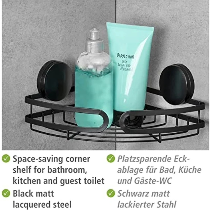 Duschregal PAVIA Static-Loc, Eckregal, schwarz, Wenko – Bild 4