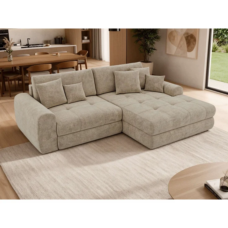 Sofa L-Form ARELIA L mit Schlaffunktion, Wohnzimmer Sofa, Wellenfederung, Sofa mit DL-System - Schenille grob gewebt Beige - Links – Bild 4