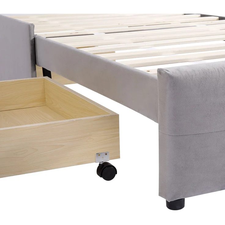 Polsterbett mit Stauraumschublade, Samtstoff, modernes Kinder- & Gästebett, robustes Lattenrost,Grau – Bild 10